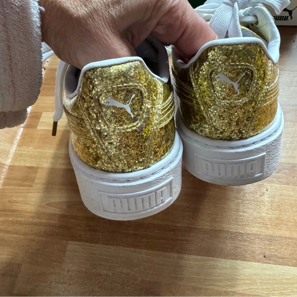 Puma basket platform glitter gold sneakers size 8.5 - Picture 5 of 14